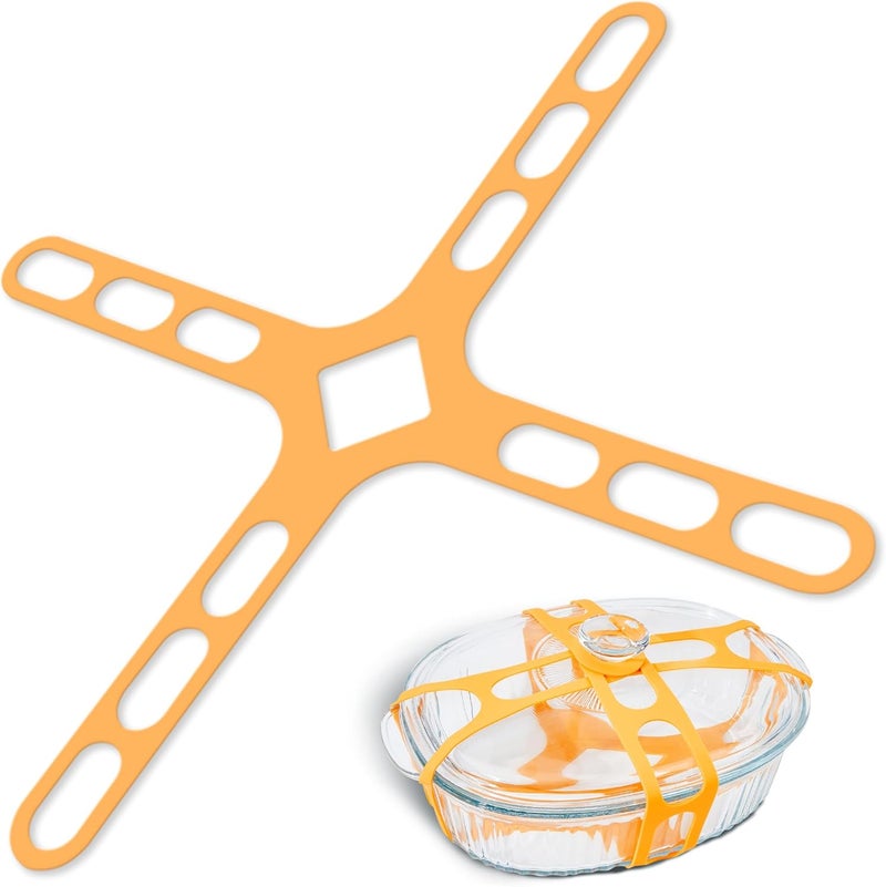 Dormercy 4-Hand Lid Latch, Silicone Lid Securing Strap for Crockpots, Camping Mat, Pots, Pans, Orange - Image 1